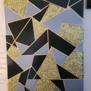 16 x 20 Black and Grey with golden sparkles finished with resin